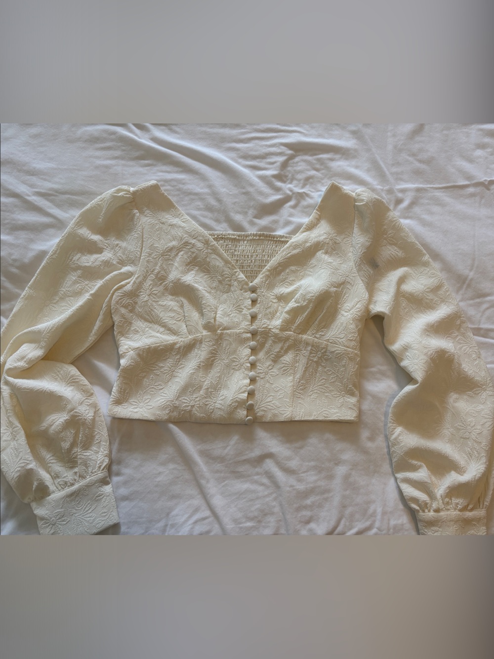 Cider Cream Textured Puff Sleeve Cropped Blouse